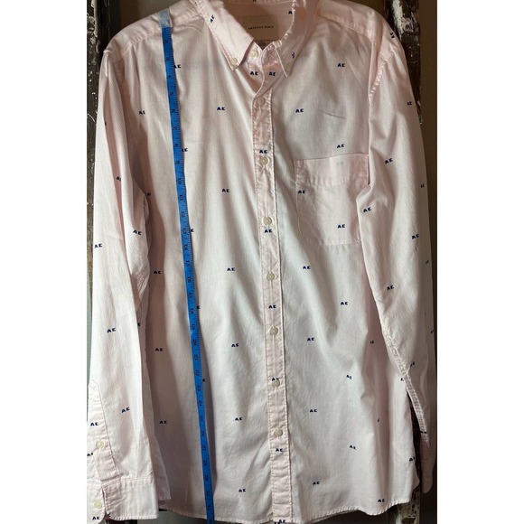 American Eagle Mens Long Sleeve Button Down Shirt AE Print‎ Pink Striped - Picture 2 of 5